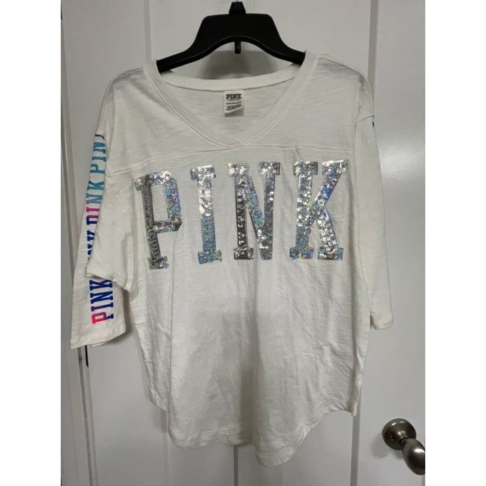 Victoria’s Secret PINK Sequin “PINK” V-Neck Top